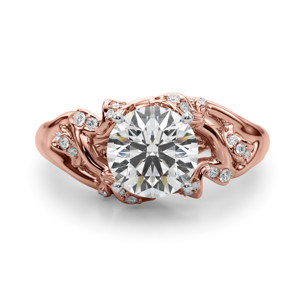 Opulent Sidestone Round Diamond Engagement Ring — 9K/18K Gold & Platinum