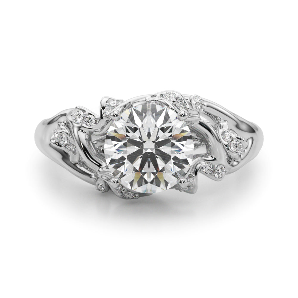 Opulent Sidestone Round Diamond Engagement Ring — 9K/18K Gold & Platinum