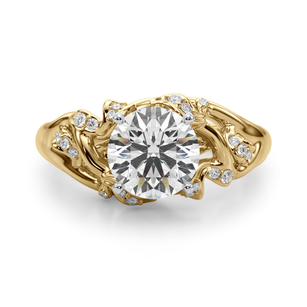 Opulent Sidestone Round Diamond Engagement Ring — 9K/18K Gold & Platinum