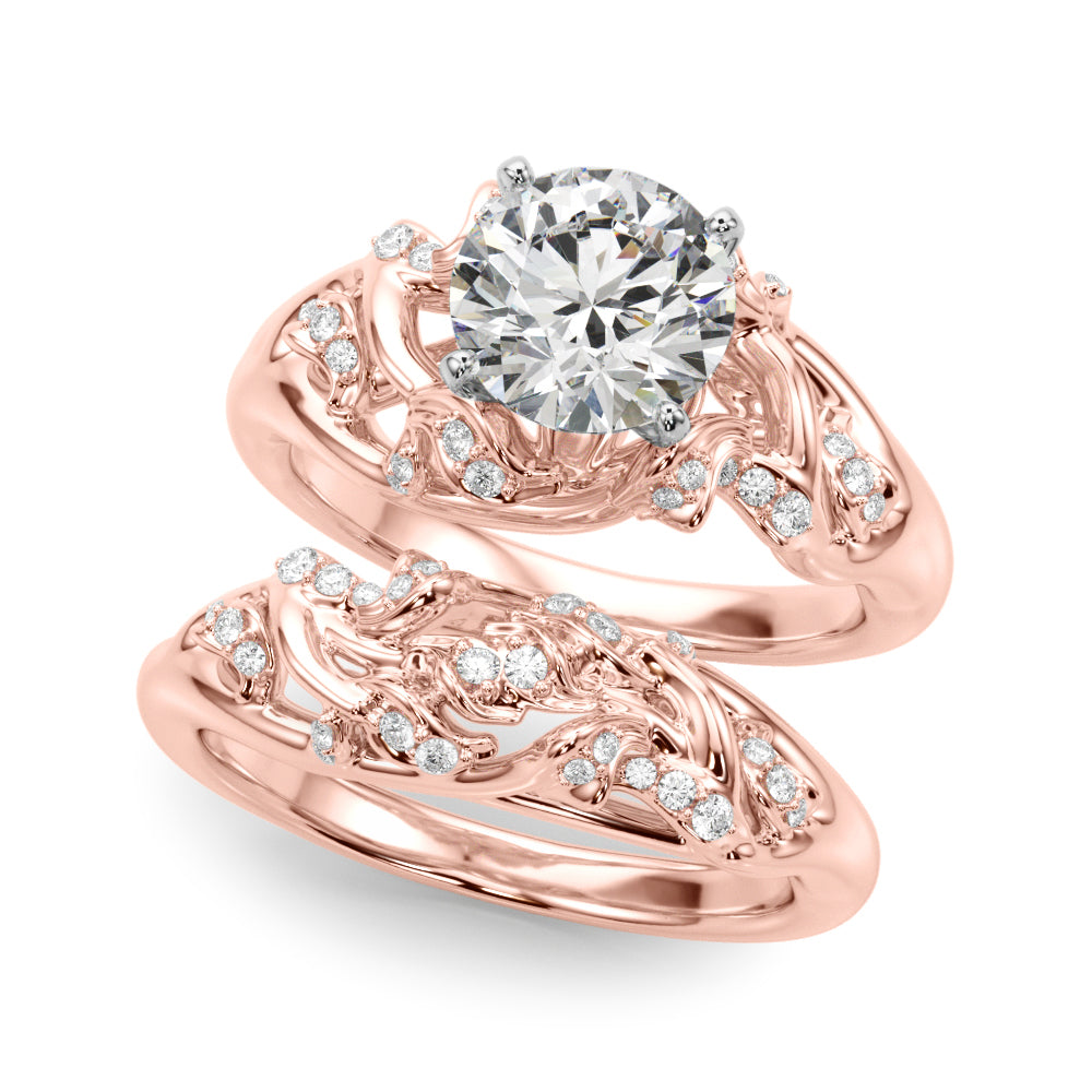 Opulent Sidestone Round Diamond Engagement Ring — 9K/18K Gold & Platinum