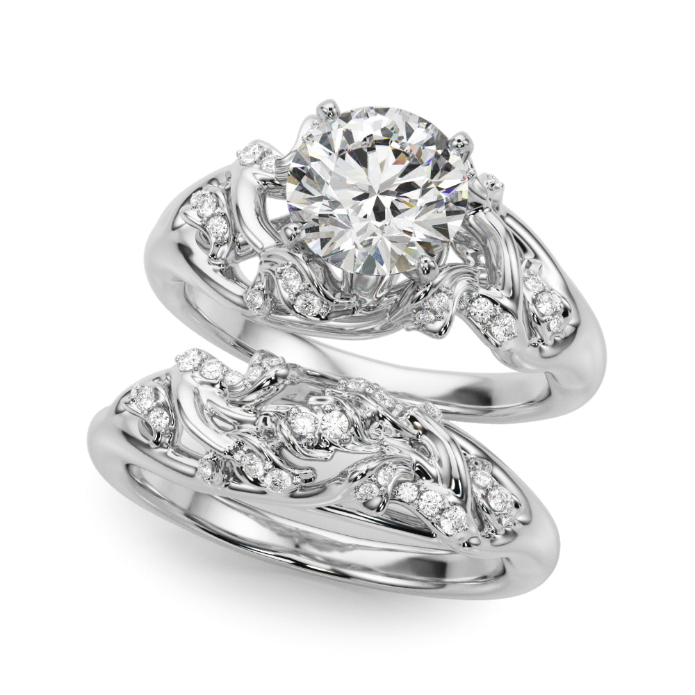 Opulent Sidestone Round Diamond Engagement Ring — 9K/18K Gold & Platinum