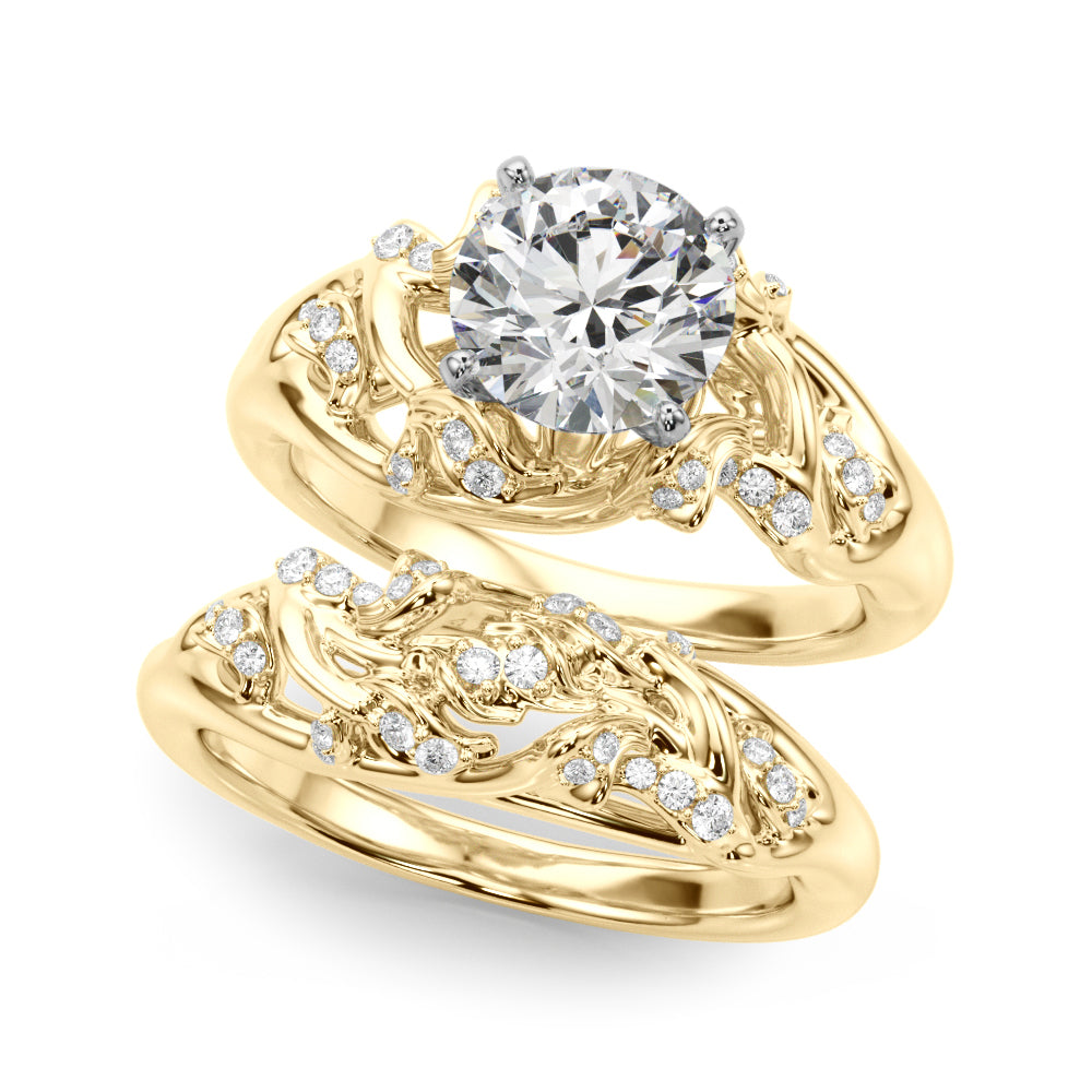 Opulent Sidestone Round Diamond Engagement Ring — 9K/18K Gold & Platinum
