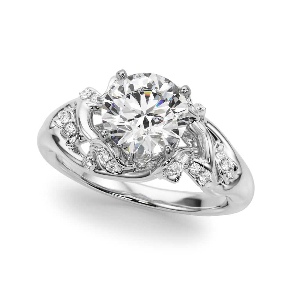 Opulent Sidestone Round Diamond Engagement Ring — 9K/18K Gold & Platinum