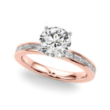 Crowned Straight Baguette Channel Set Round Diamond Engagement Ring — 9K/18K Gold & Platinum
