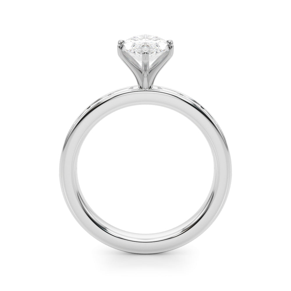 Crowned Straight Baguette Channel Set Round Diamond Engagement Ring — 9K/18K Gold & Platinum