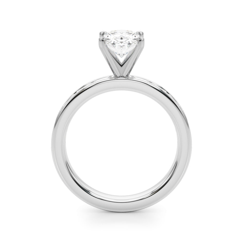 Crowned Straight Baguette Channel Set Round Diamond Engagement Ring — 9K/18K Gold & Platinum