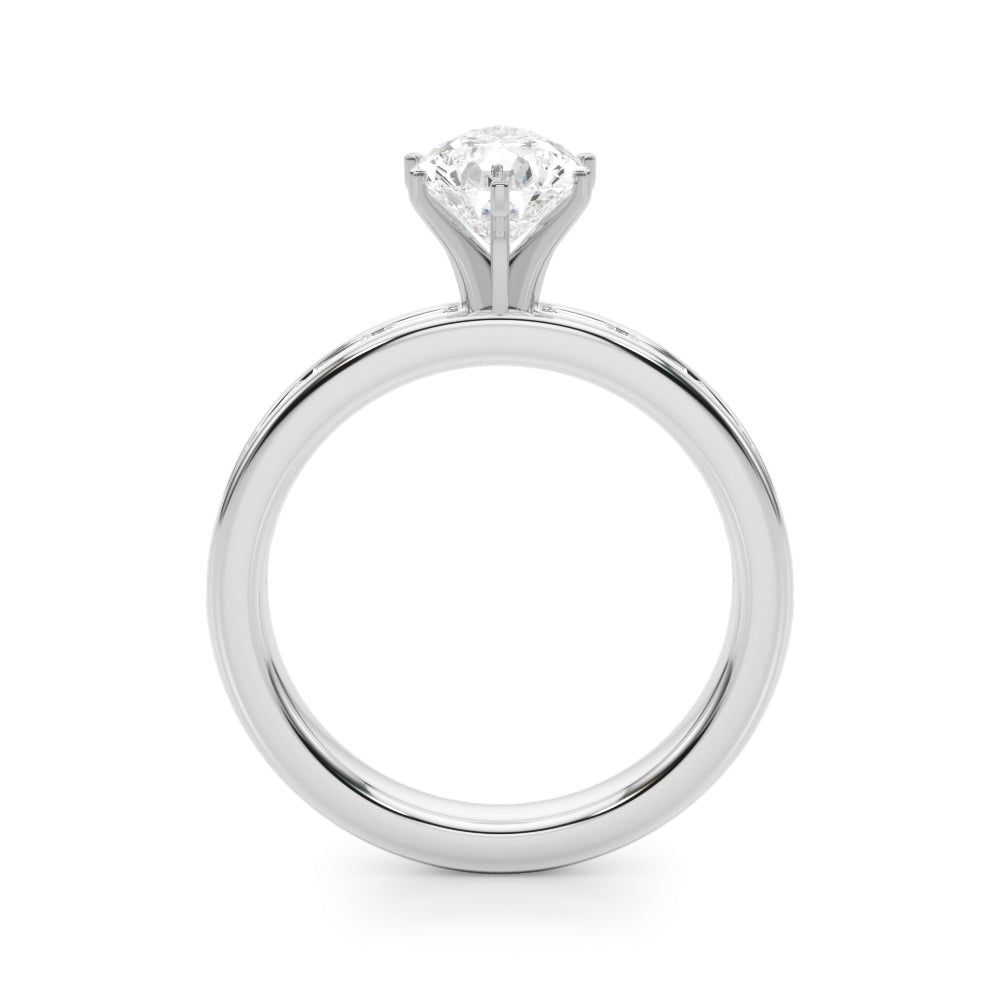 Crowned Straight Baguette Channel Set Round Diamond Engagement Ring — 9K/18K Gold & Platinum