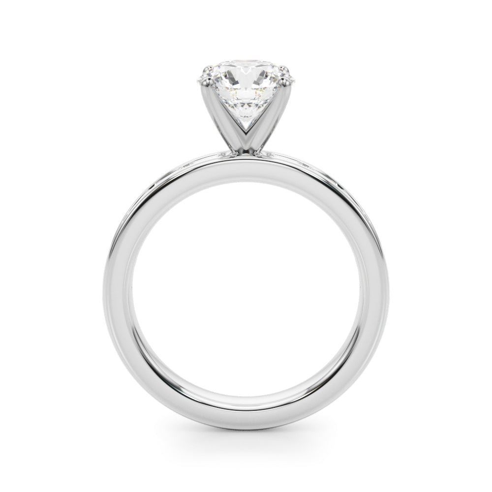 Crowned Straight Baguette Channel Set Round Diamond Engagement Ring — 9K/18K Gold & Platinum