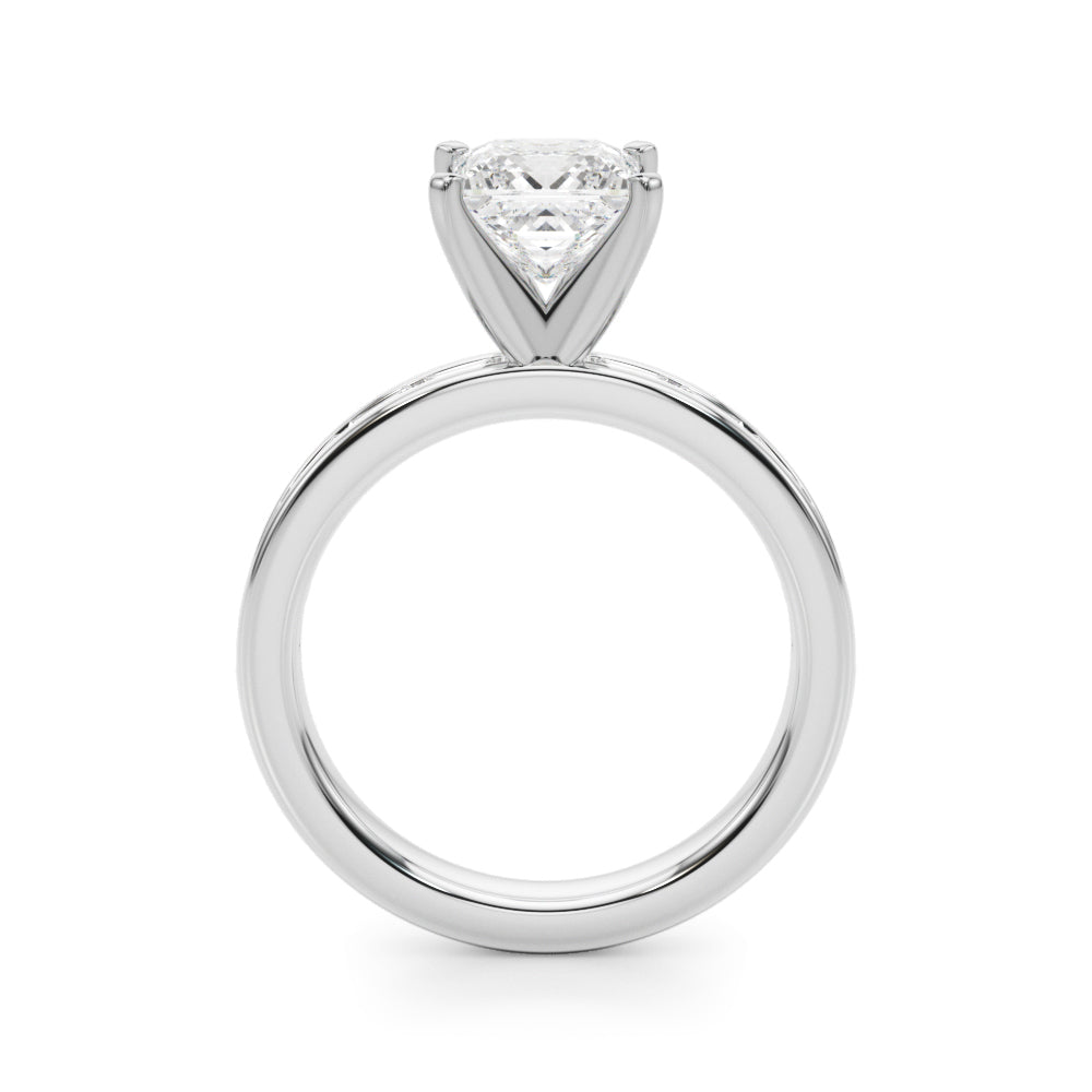 Crowned Straight Baguette Channel Set Round Diamond Engagement Ring — 9K/18K Gold & Platinum