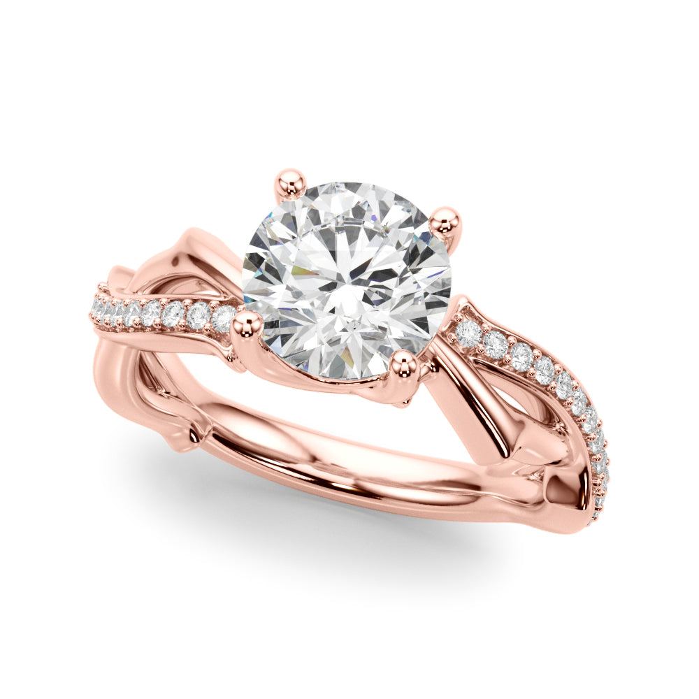 Graceful Twisted Shank Engagement Ring Round Diamond Engagement Ring — 9K/18K Gold & Platinum