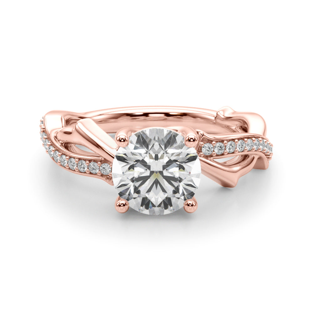 Graceful Twisted Shank Engagement Ring Round Diamond Engagement Ring — 9K/18K Gold & Platinum