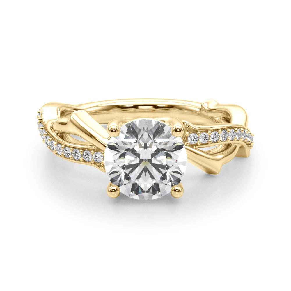 Graceful Twisted Shank Engagement Ring Round Diamond Engagement Ring — 9K/18K Gold & Platinum
