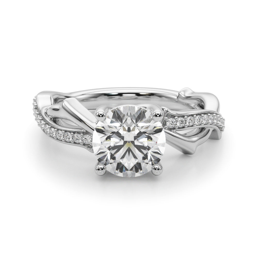 Graceful Twisted Shank Engagement Ring Round Diamond Engagement Ring — 9K/18K Gold & Platinum