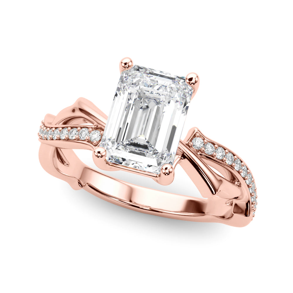 Graceful Twisted Shank Engagement Ring Round Diamond Engagement Ring — 9K/18K Gold & Platinum