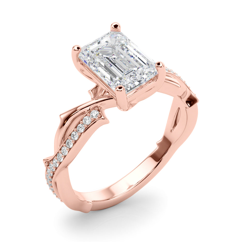 Graceful Twisted Shank Engagement Ring Round Diamond Engagement Ring — 9K/18K Gold & Platinum