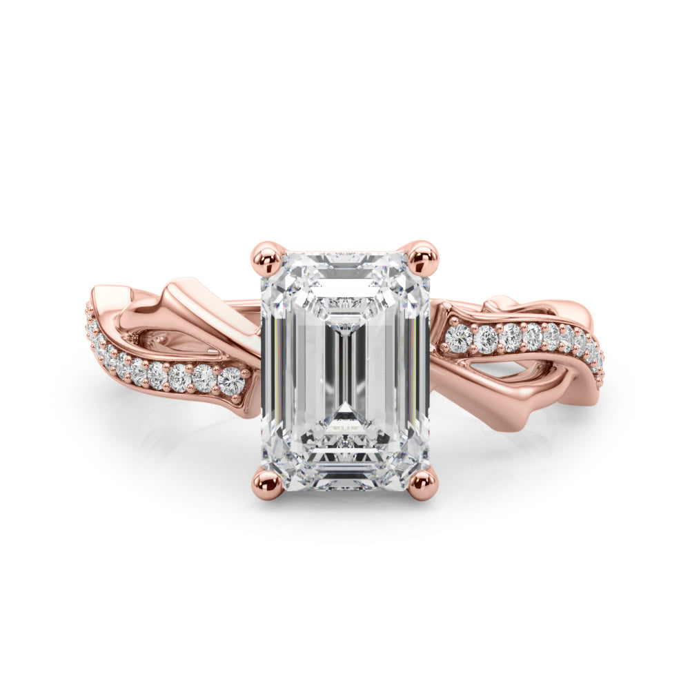 Graceful Twisted Shank Engagement Ring Round Diamond Engagement Ring — 9K/18K Gold & Platinum