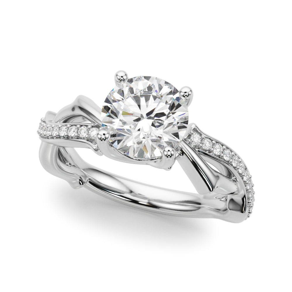 Graceful Twisted Shank Engagement Ring Round Diamond Engagement Ring — 9K/18K Gold & Platinum