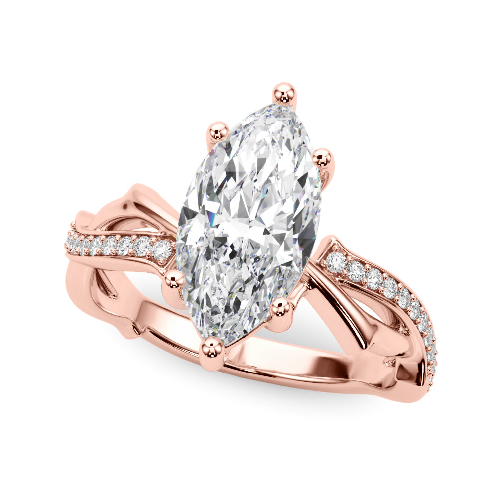 Graceful Twisted Shank Engagement Ring Round Diamond Engagement Ring — 9K/18K Gold & Platinum