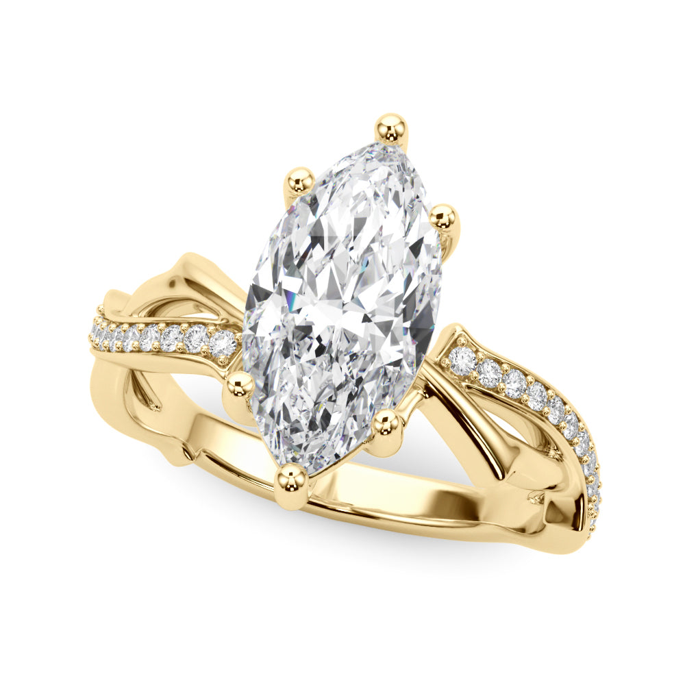 Graceful Twisted Shank Engagement Ring Round Diamond Engagement Ring — 9K/18K Gold & Platinum