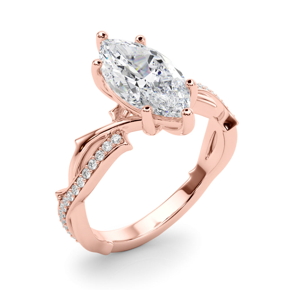 Graceful Twisted Shank Engagement Ring Round Diamond Engagement Ring — 9K/18K Gold & Platinum