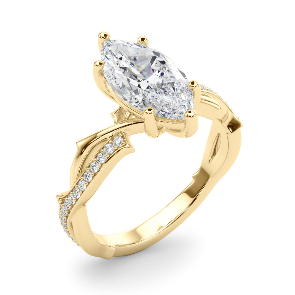 Graceful Twisted Shank Engagement Ring Round Diamond Engagement Ring — 9K/18K Gold & Platinum
