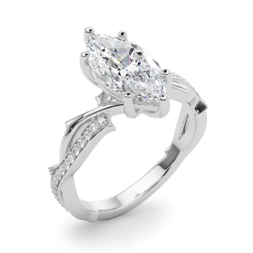 Graceful Twisted Shank Engagement Ring Round Diamond Engagement Ring — 9K/18K Gold & Platinum