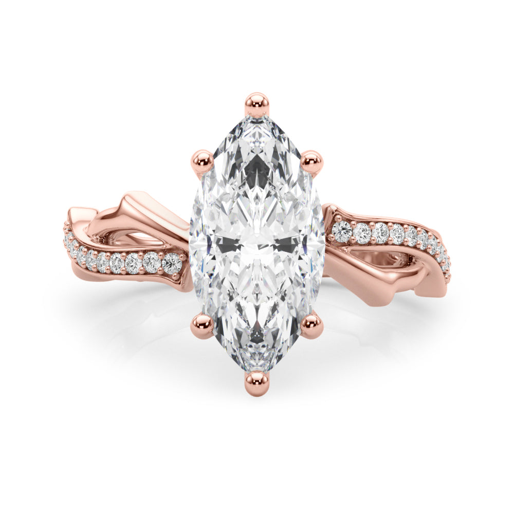 Graceful Twisted Shank Engagement Ring Round Diamond Engagement Ring — 9K/18K Gold & Platinum