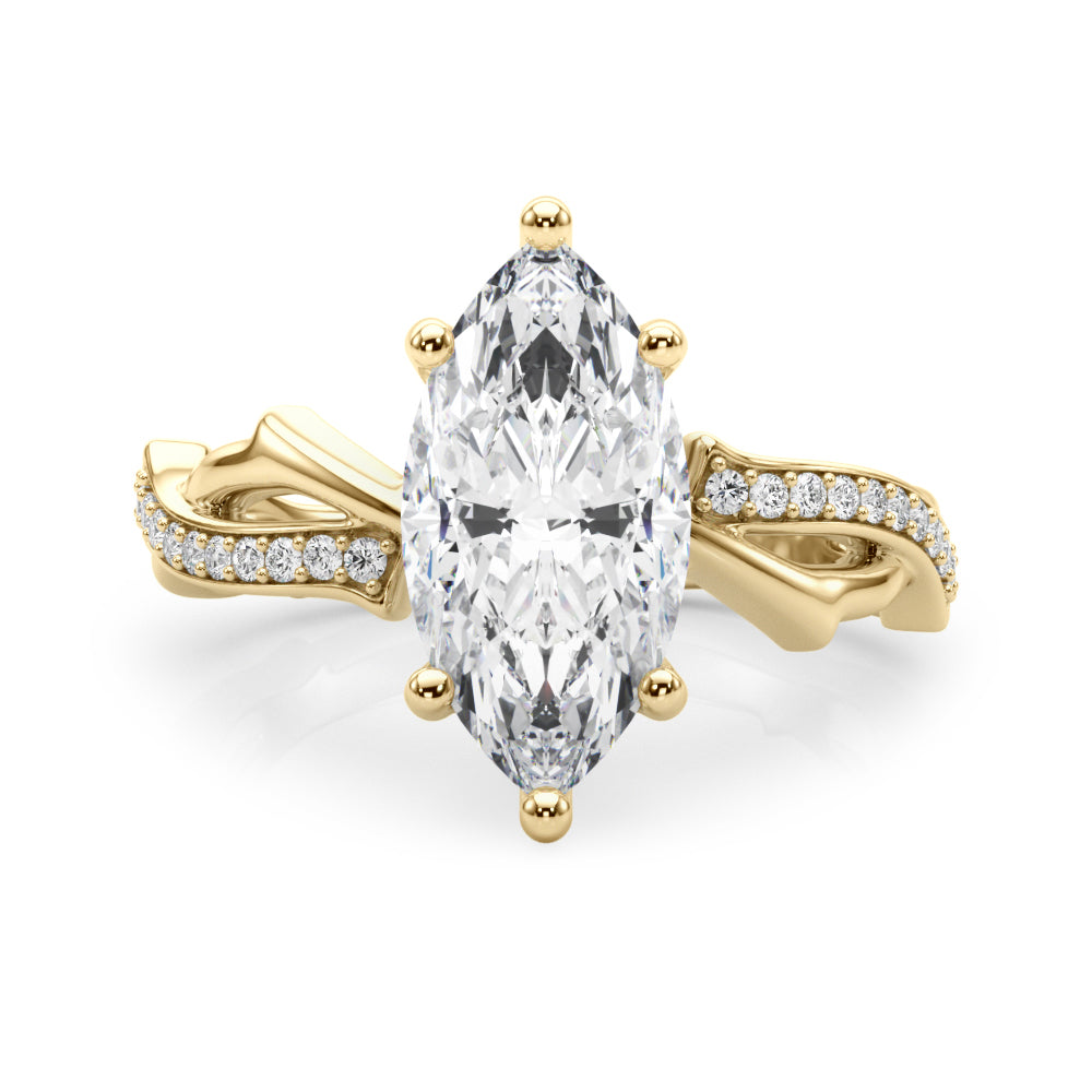 Graceful Twisted Shank Engagement Ring Round Diamond Engagement Ring — 9K/18K Gold & Platinum