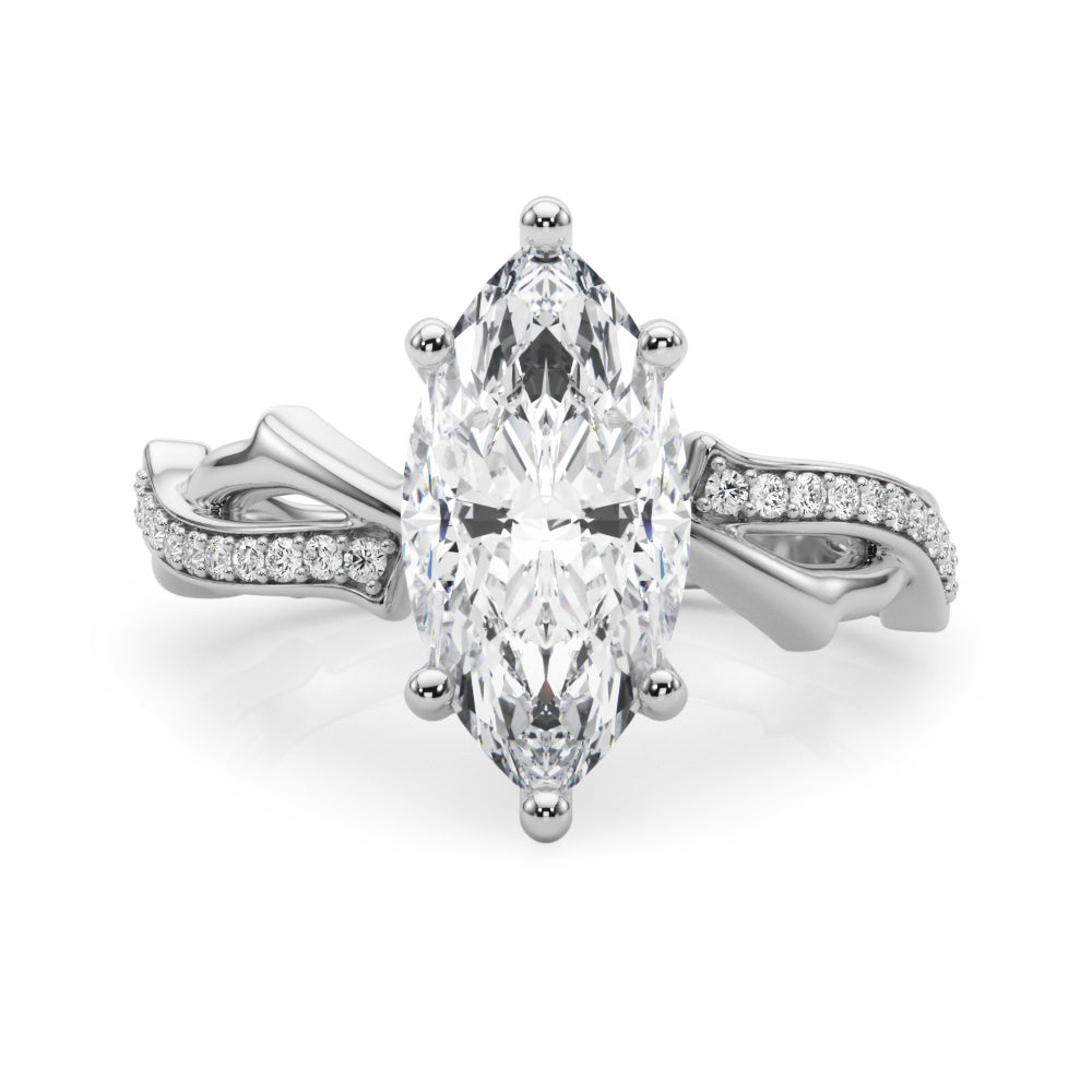 Graceful Twisted Shank Engagement Ring Round Diamond Engagement Ring — 9K/18K Gold & Platinum