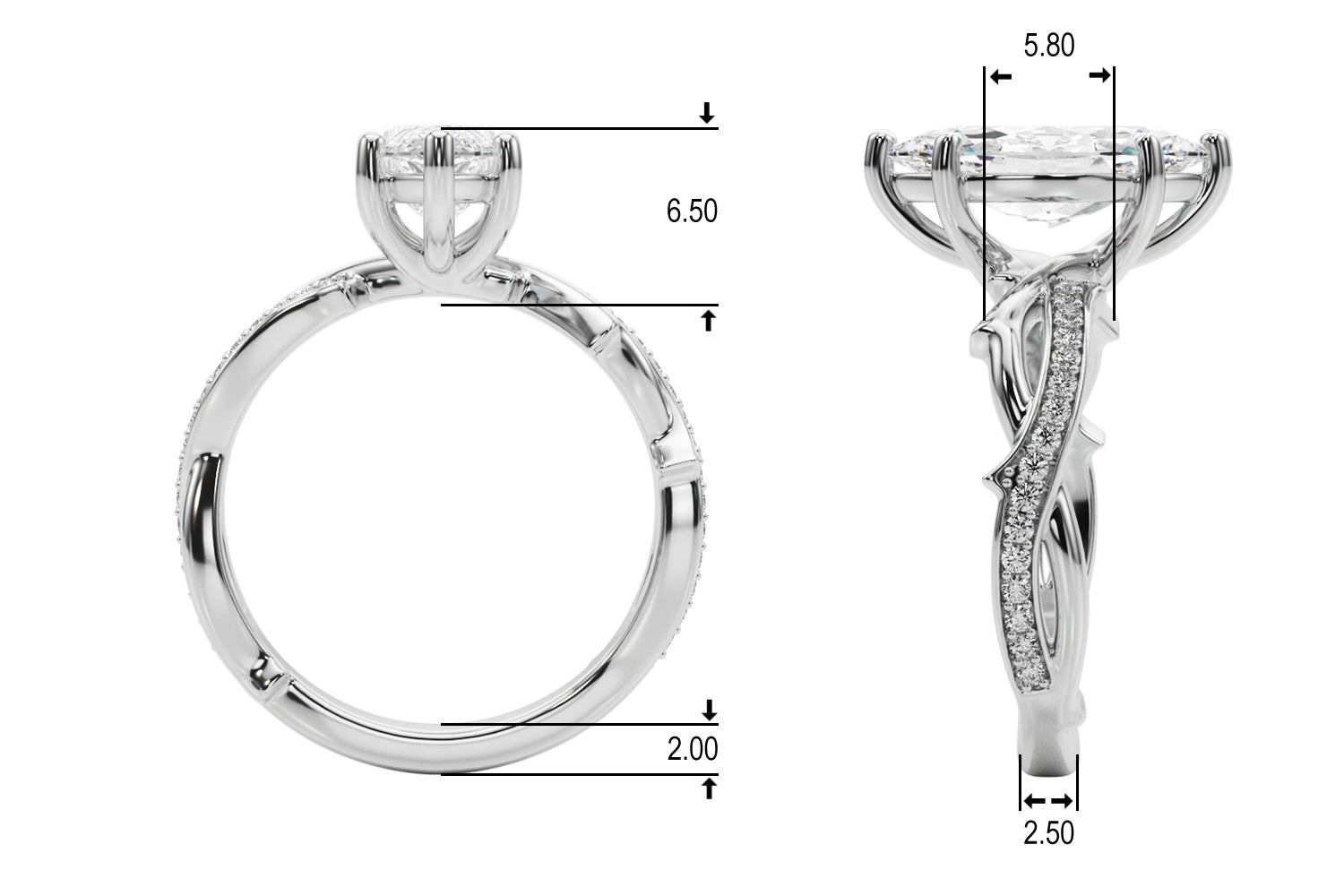Graceful Twisted Shank Engagement Ring Round Diamond Engagement Ring — 9K/18K Gold & Platinum