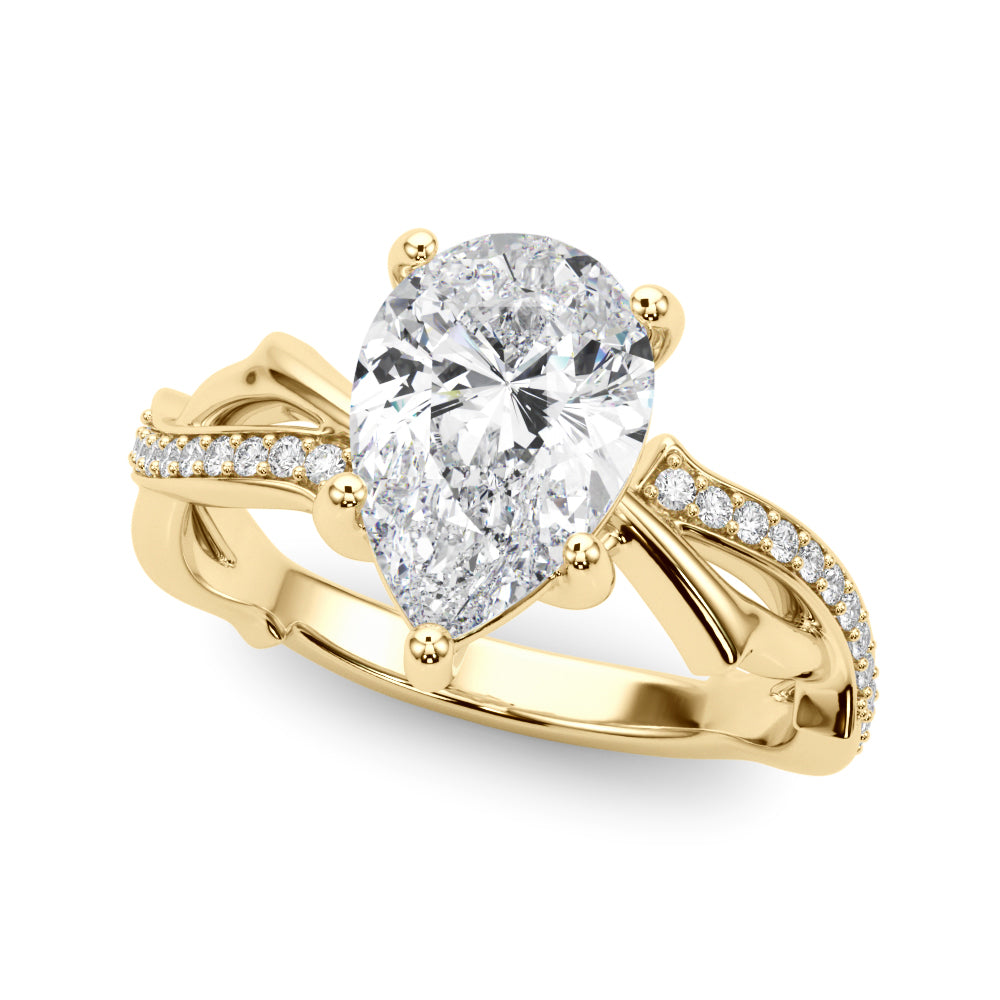 Graceful Twisted Shank Engagement Ring Round Diamond Engagement Ring — 9K/18K Gold & Platinum