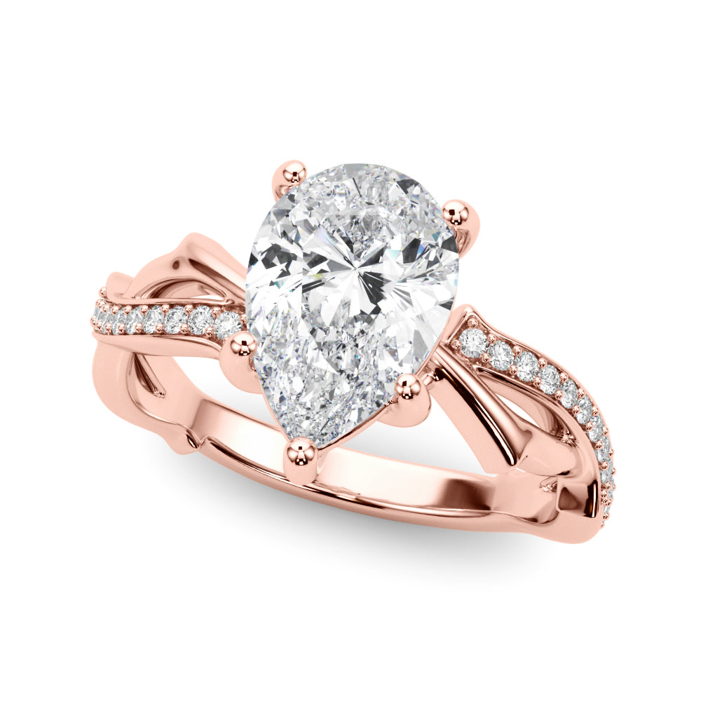 Graceful Twisted Shank Engagement Ring Round Diamond Engagement Ring — 9K/18K Gold & Platinum