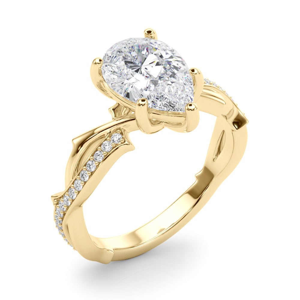 Graceful Twisted Shank Engagement Ring Round Diamond Engagement Ring — 9K/18K Gold & Platinum
