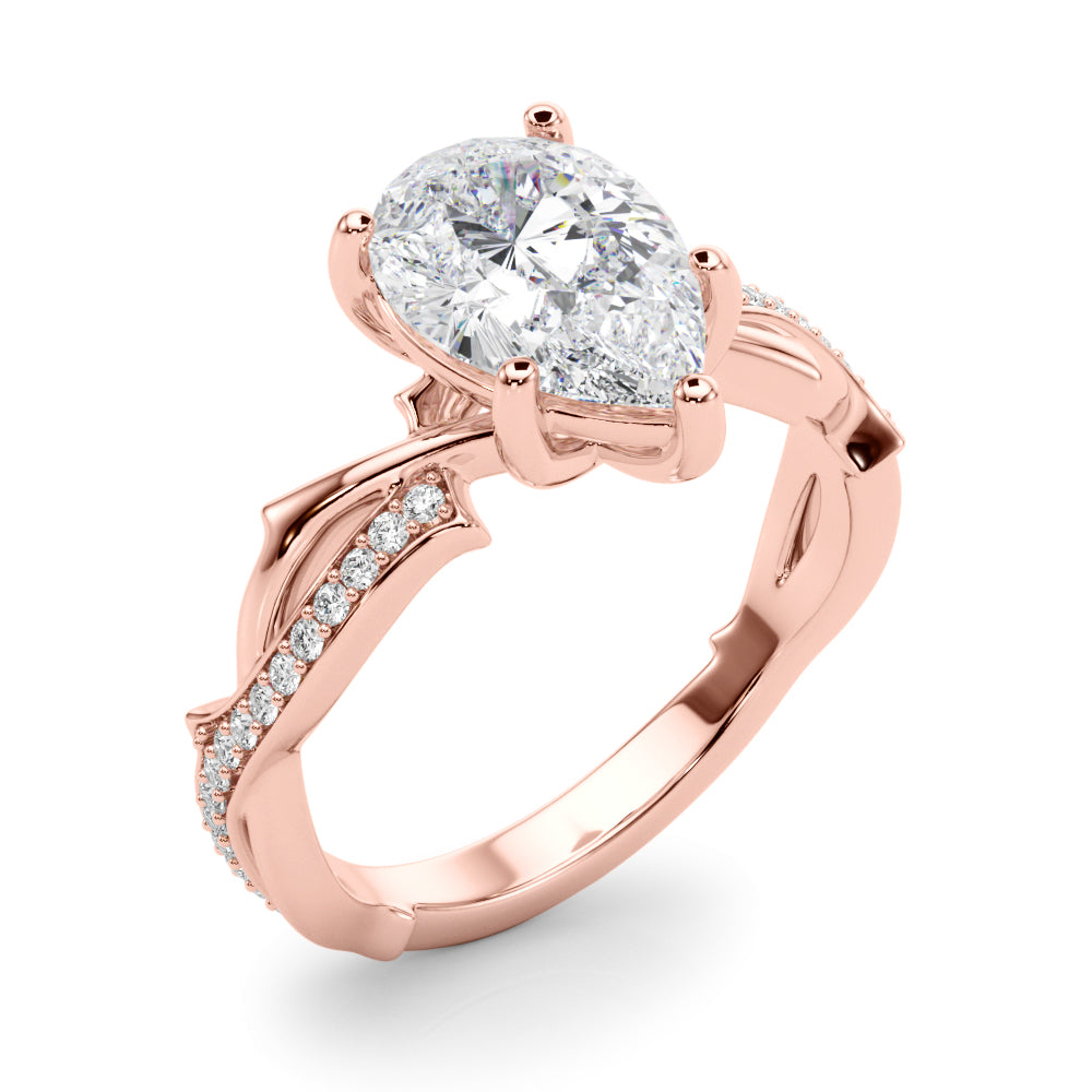 Graceful Twisted Shank Engagement Ring Round Diamond Engagement Ring — 9K/18K Gold & Platinum