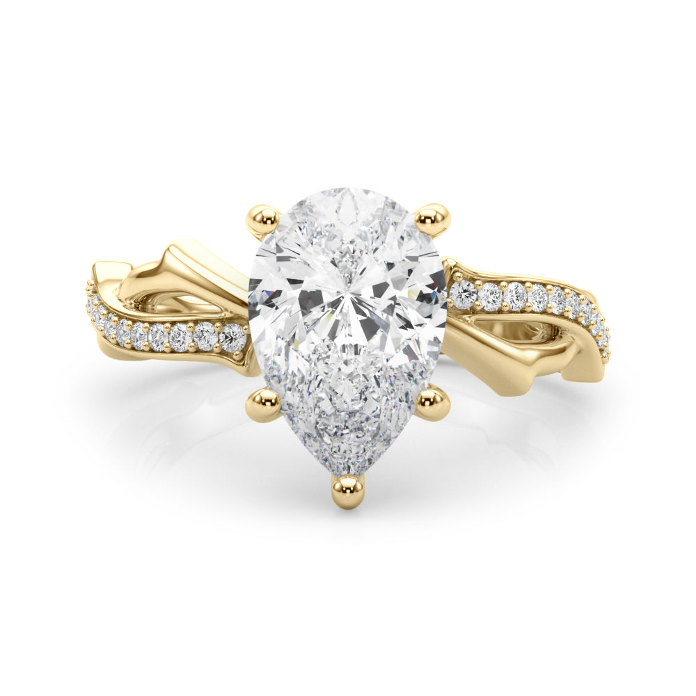Graceful Twisted Shank Engagement Ring Round Diamond Engagement Ring — 9K/18K Gold & Platinum