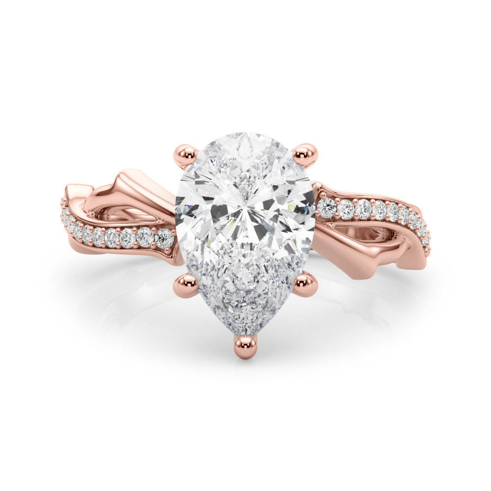 Graceful Twisted Shank Engagement Ring Round Diamond Engagement Ring — 9K/18K Gold & Platinum