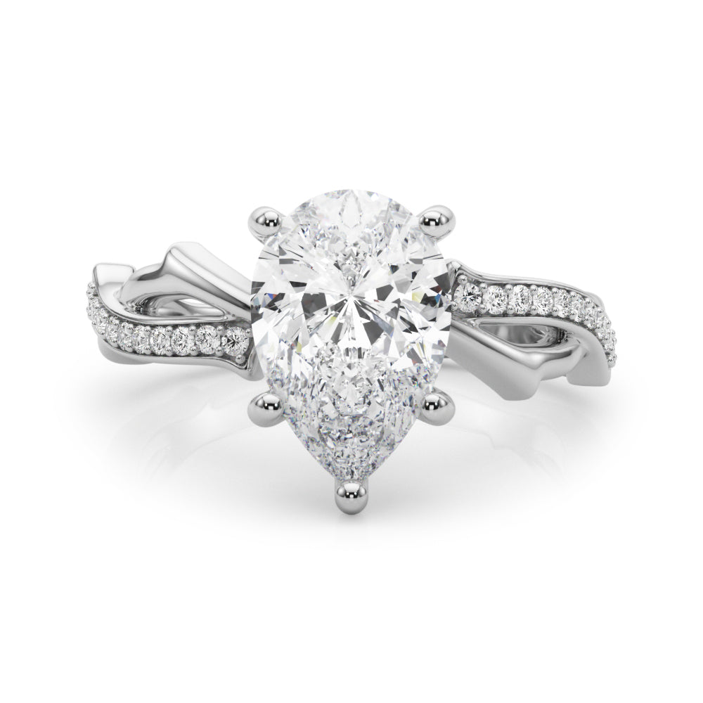 Graceful Twisted Shank Engagement Ring Round Diamond Engagement Ring — 9K/18K Gold & Platinum