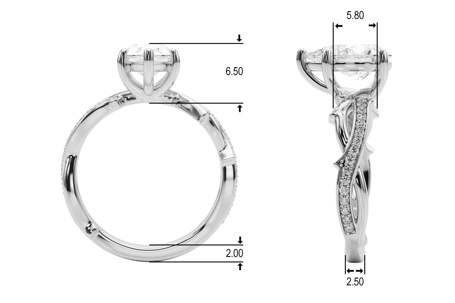 Graceful Twisted Shank Engagement Ring Round Diamond Engagement Ring — 9K/18K Gold & Platinum