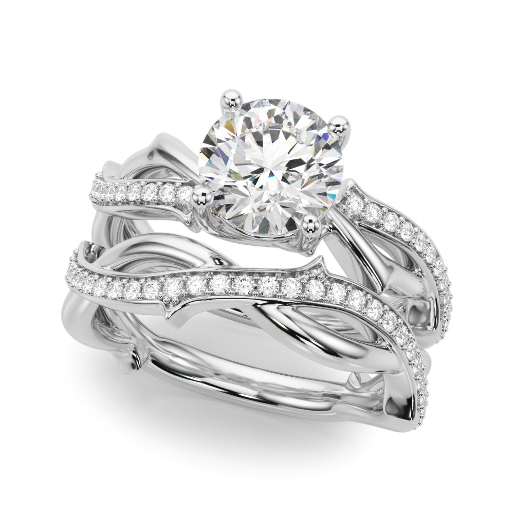 Graceful Twisted Shank Engagement Ring Round Diamond Engagement Ring — 9K/18K Gold & Platinum