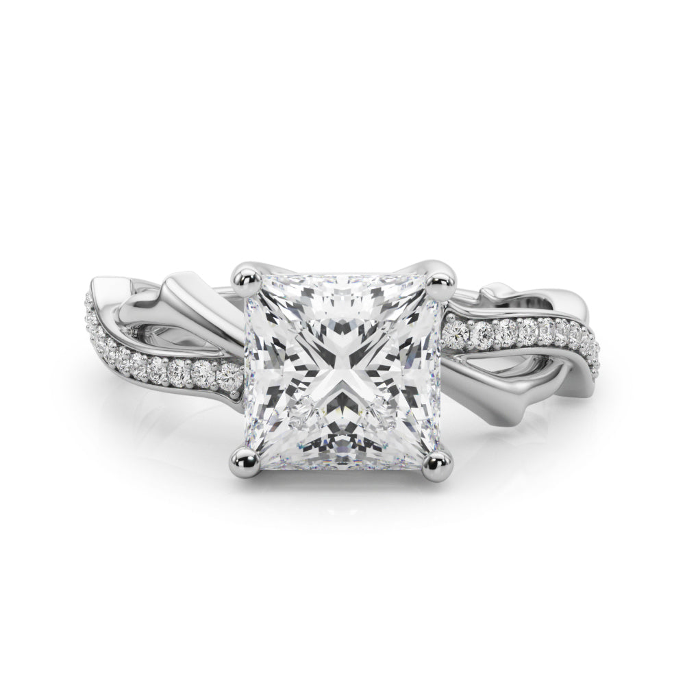 Graceful Twisted Shank Engagement Ring Round Diamond Engagement Ring — 9K/18K Gold & Platinum