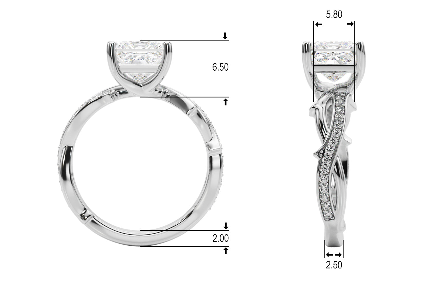 Graceful Twisted Shank Engagement Ring Round Diamond Engagement Ring — 9K/18K Gold & Platinum