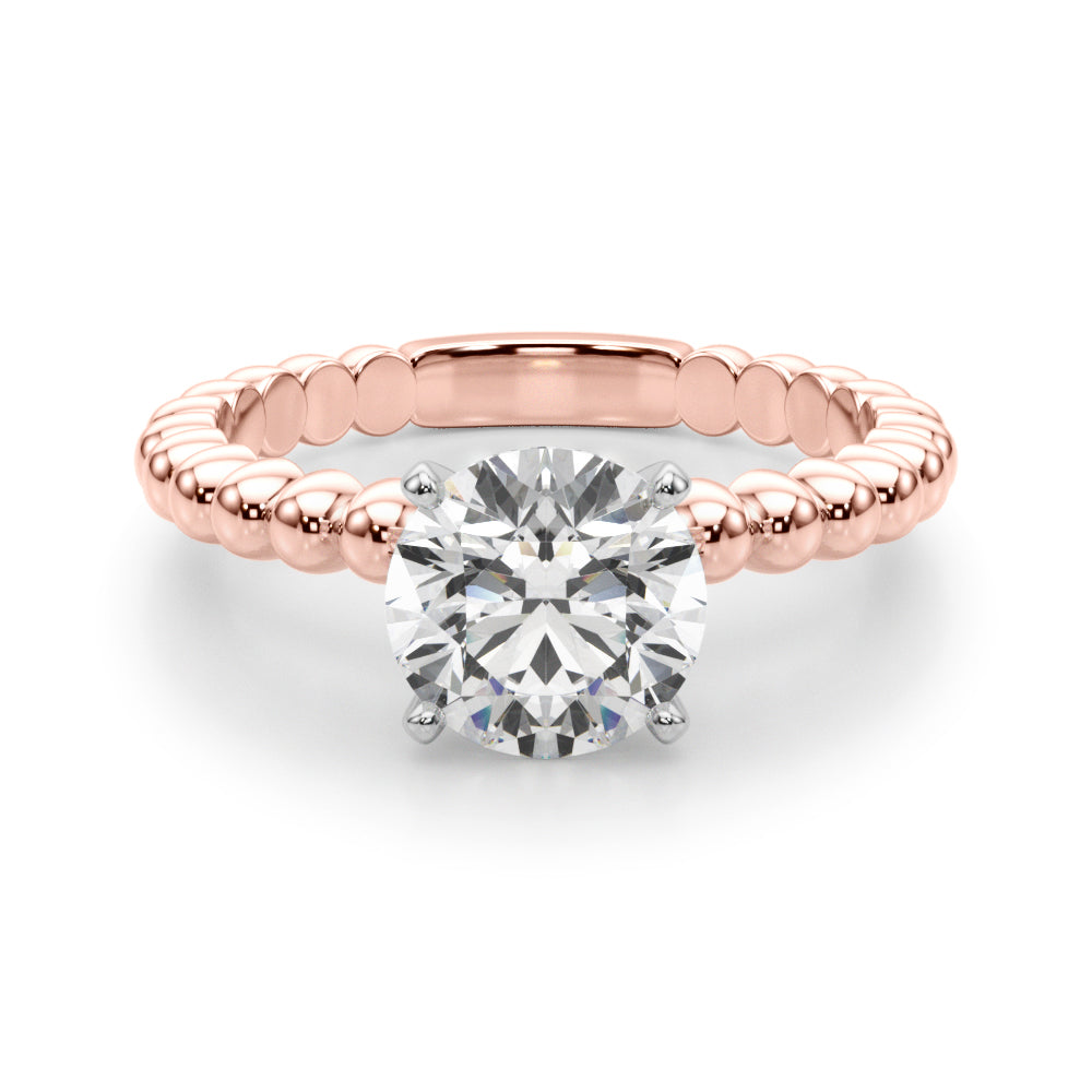 Classic Bead Engagement Ring Round Diamond Engagement Ring — 9K/18K Gold & Platinum