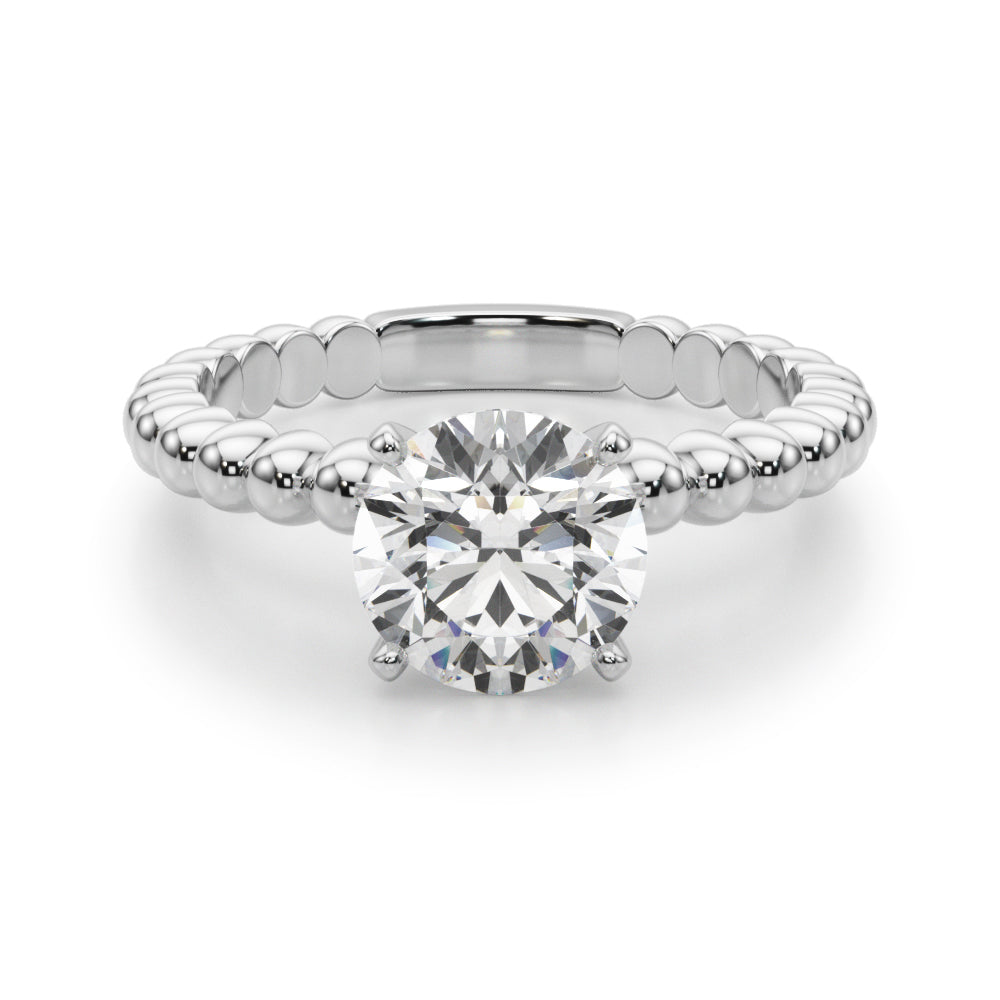 Classic Bead Engagement Ring Round Diamond Engagement Ring — 9K/18K Gold & Platinum
