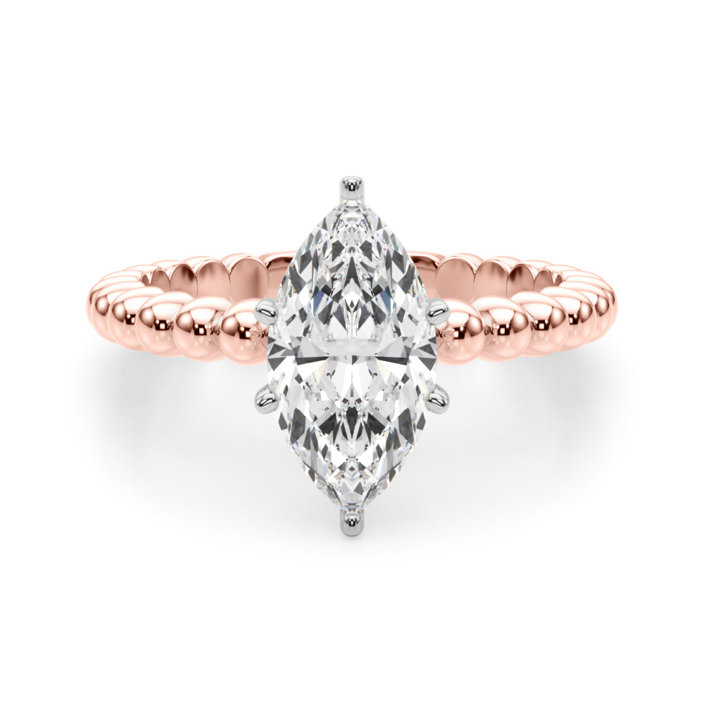 Classic Bead Engagement Ring Round Diamond Engagement Ring — 9K/18K Gold & Platinum