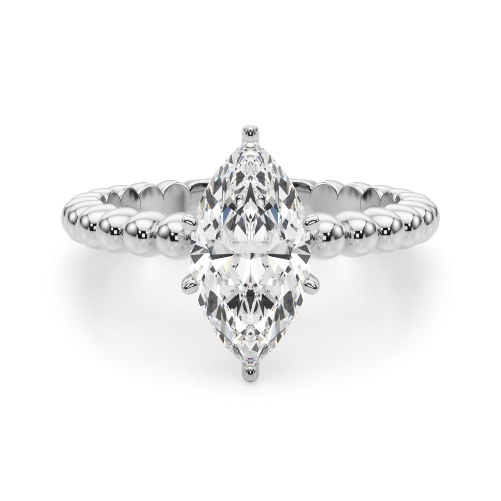 Classic Bead Engagement Ring Round Diamond Engagement Ring — 9K/18K Gold & Platinum