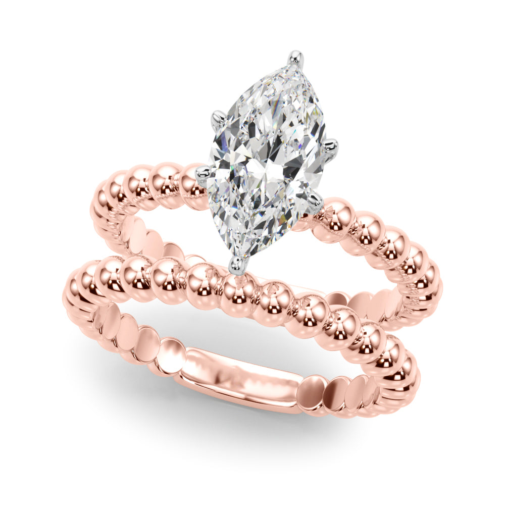 Classic Bead Engagement Ring Round Diamond Engagement Ring — 9K/18K Gold & Platinum