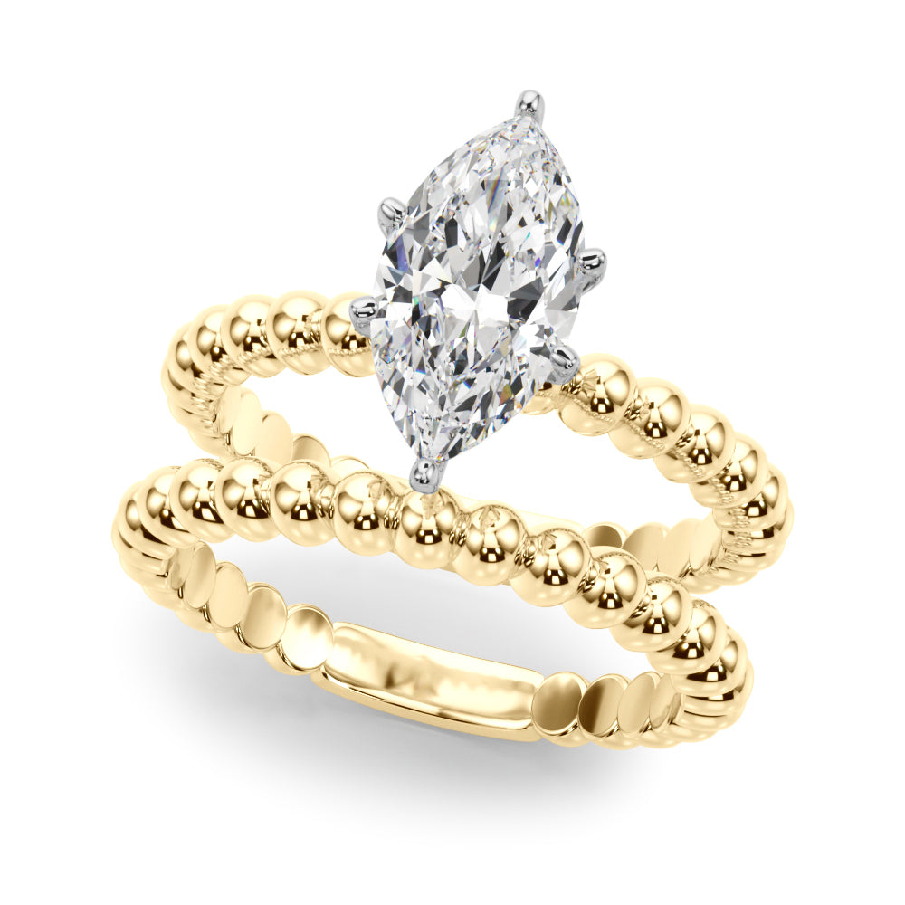 Classic Bead Engagement Ring Round Diamond Engagement Ring — 9K/18K Gold & Platinum