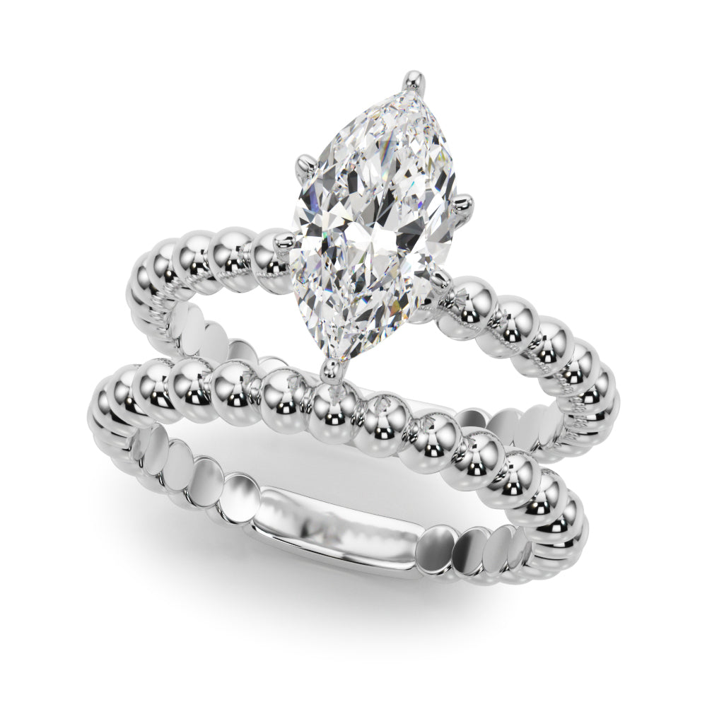 Classic Bead Engagement Ring Round Diamond Engagement Ring — 9K/18K Gold & Platinum