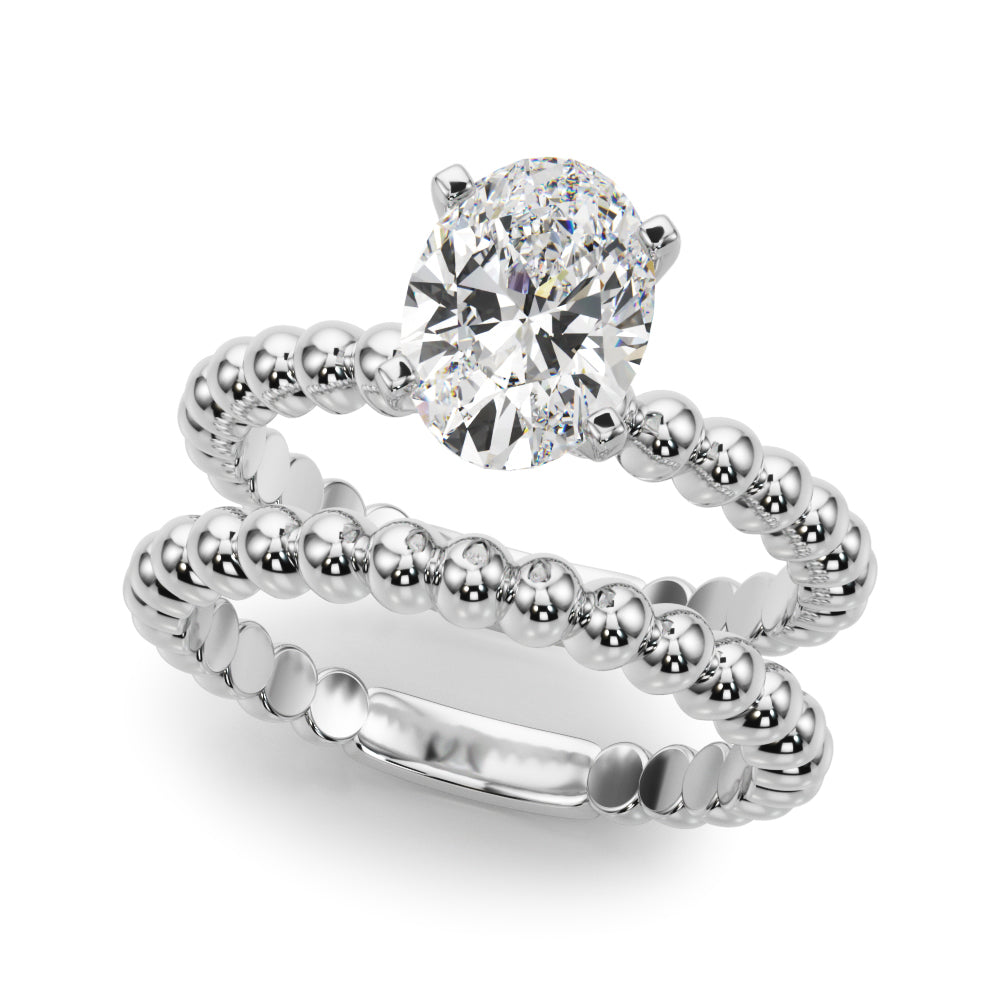 Classic Bead Engagement Ring Round Diamond Engagement Ring — 9K/18K Gold & Platinum