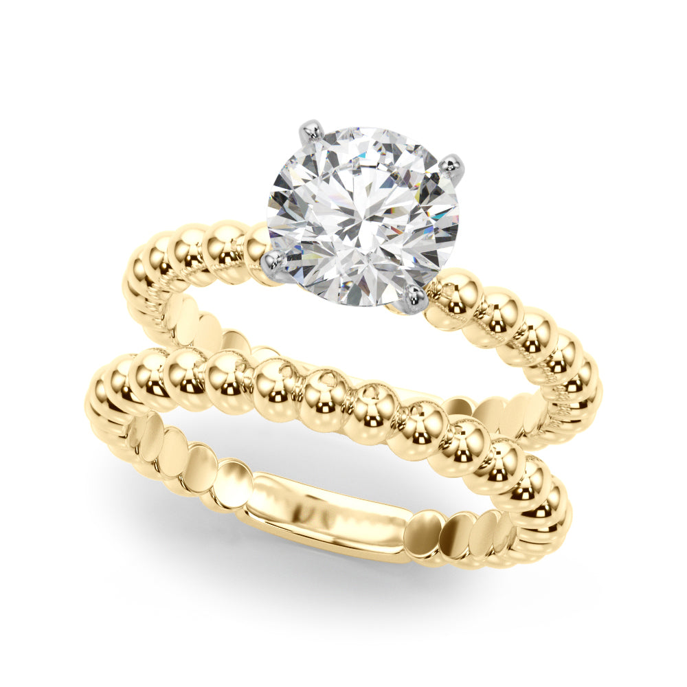 Classic Bead Engagement Ring Round Diamond Engagement Ring — 9K/18K Gold & Platinum